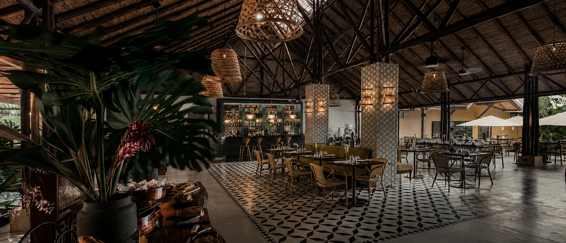 Tropical fine-dining restaurant interior